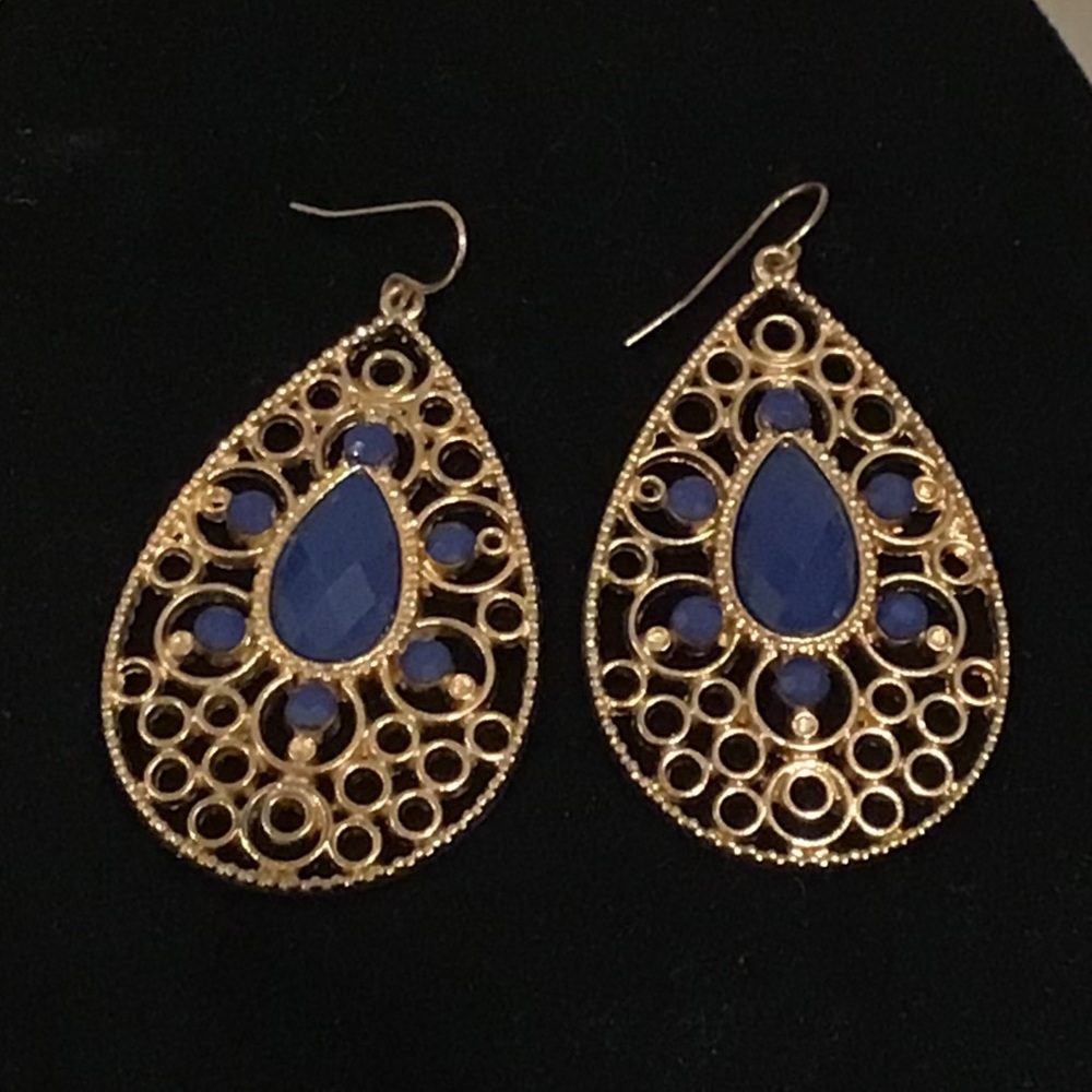 🔴ROYAL BLUE & GOLD EARRINGS🔴🔴 - Picture 2 of 4